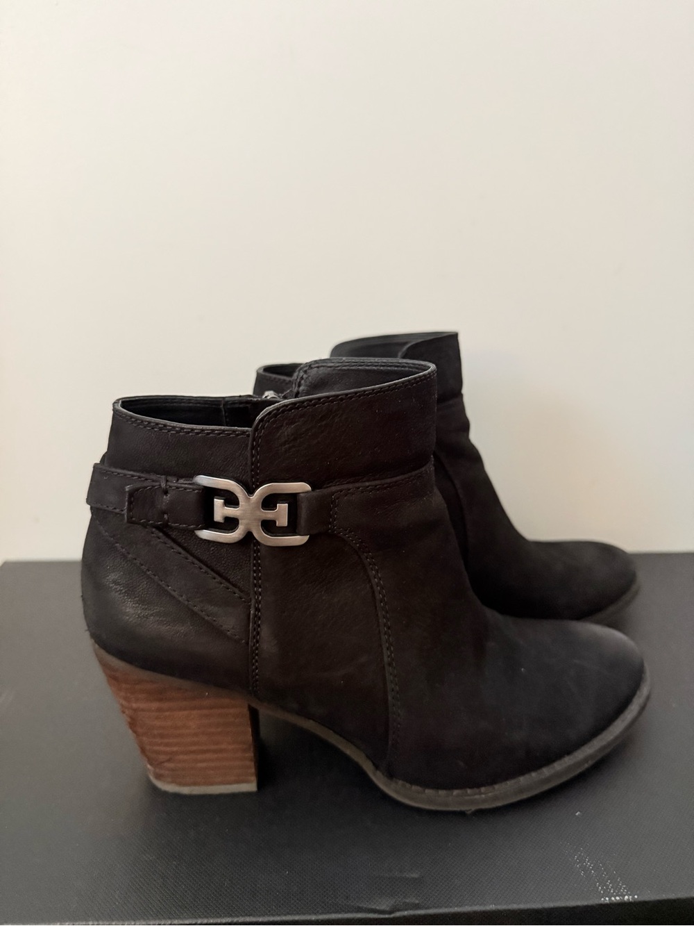 Sam Edelman Black Suede Women's Ankle Boot with Decorative Buckle